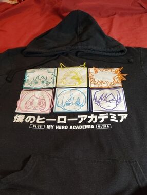 Bioworld My Hero Academia Anime Black Hoodie with Multicolor Character Panels